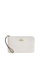 Large Corner Zip Wristlet In Signature Canvas Gold White Chalk