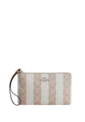 Large Corner Zip Wristlet In Signature Canvas Silver Sand Tan