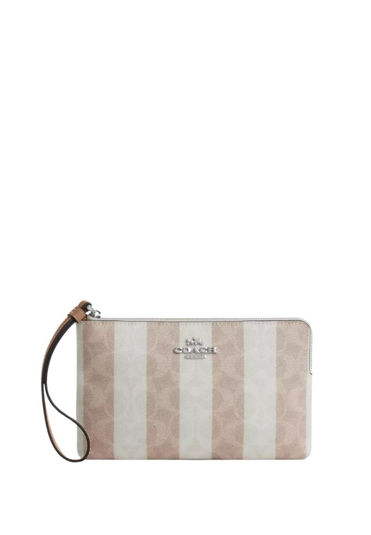 Large Corner Zip Wristlet In Signature Canvas Silver Sand Tan