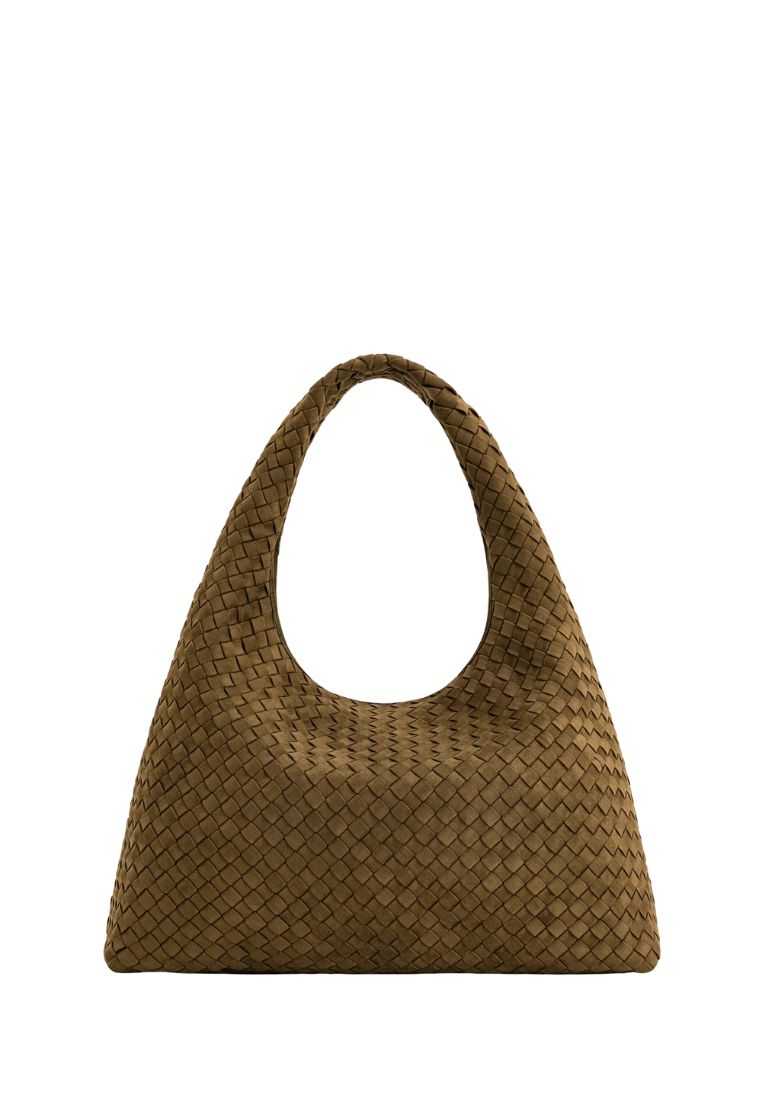 Laura Faux Suede Woven Shoulder Bag - Olive Green