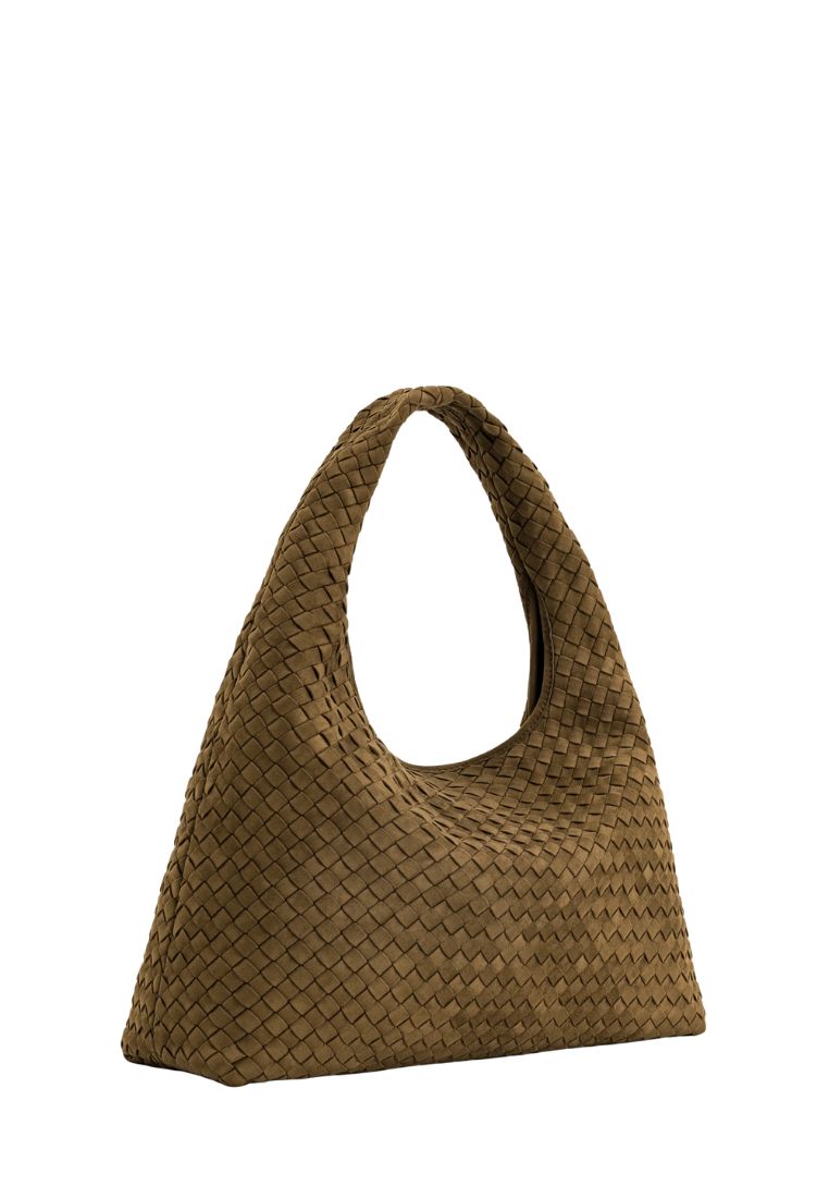 Laura Faux Suede Woven Shoulder Bag - Olive Green