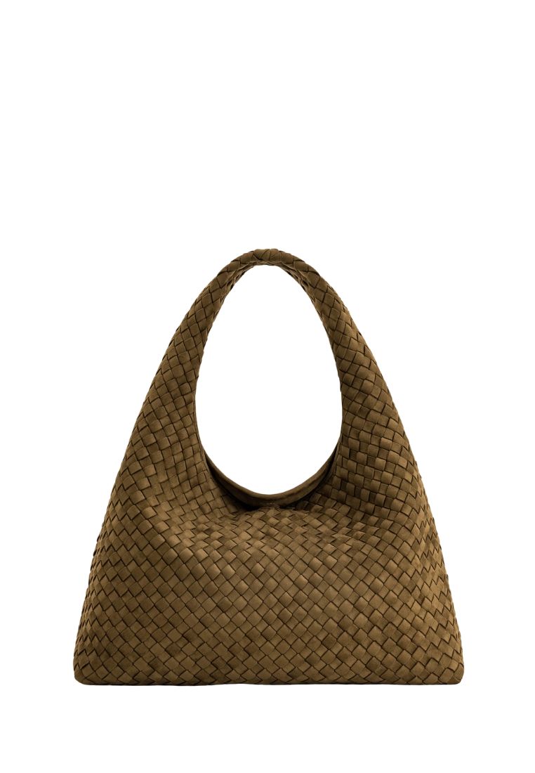 Laura Faux Suede Woven Shoulder Bag - Olive Green