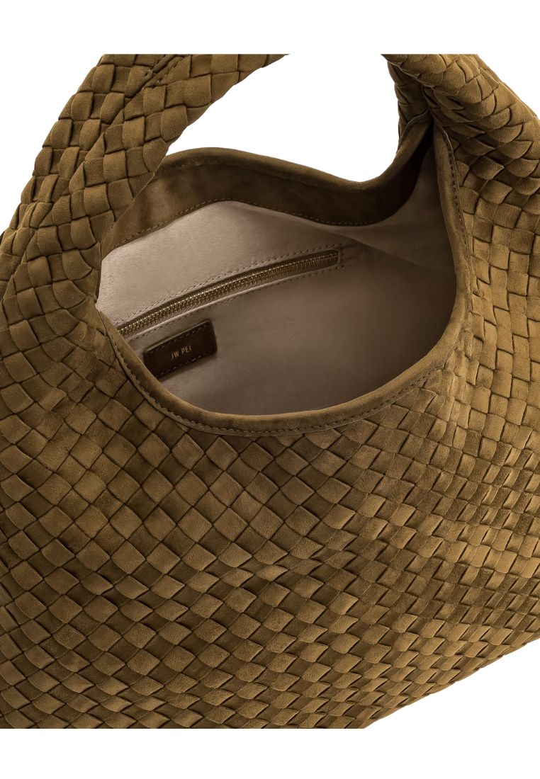 Laura Faux Suede Woven Shoulder Bag - Olive Green