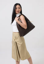 Laura Woven Shoulder Bag - Mocha Brown
