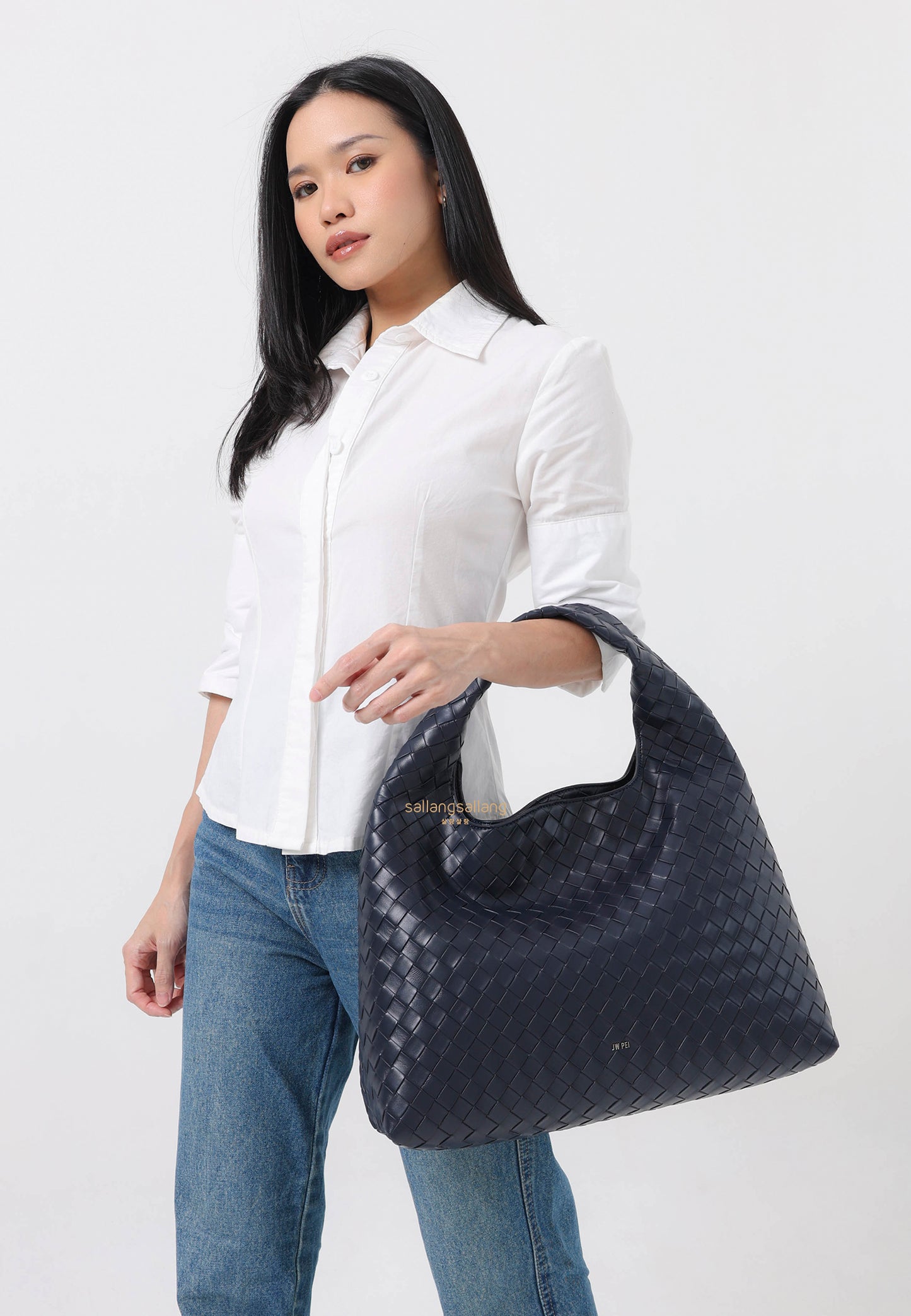 Laura Woven Shoulder Bag - Navy