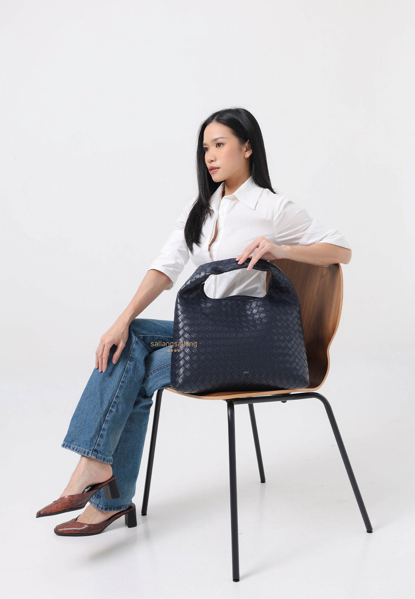 Laura Woven Shoulder Bag - Navy
