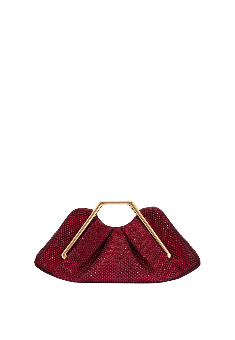 Lila Artificial Crystal Metal Frame Clutch - Red