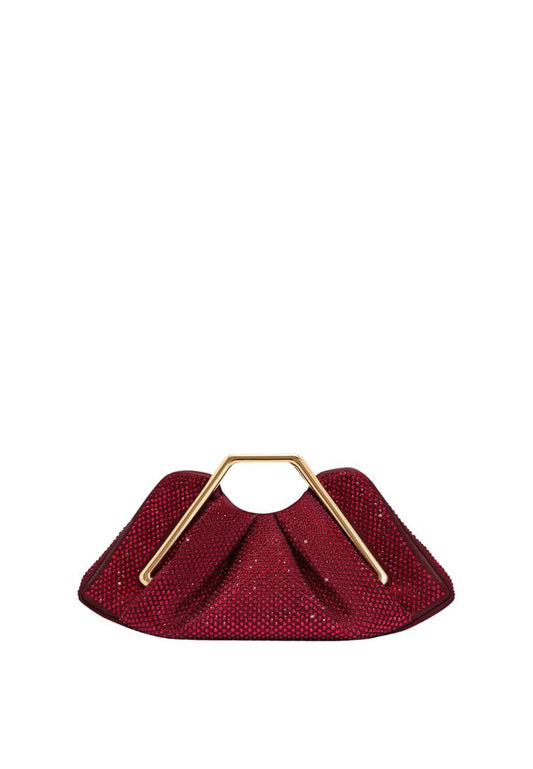 Lila Artificial Crystal Metal Frame Clutch - Red