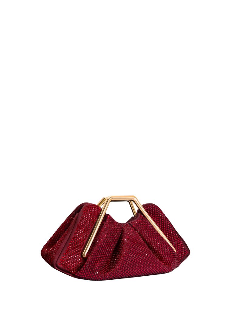 Lila Artificial Crystal Metal Frame Clutch - Red