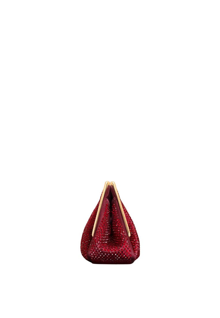 Lila Artificial Crystal Metal Frame Clutch - Red