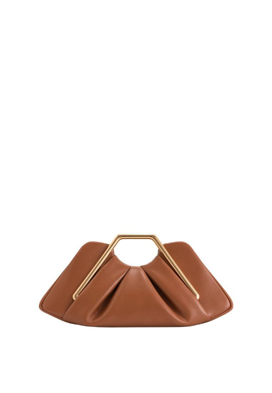 Lila Metal Frame Clutch - Brown