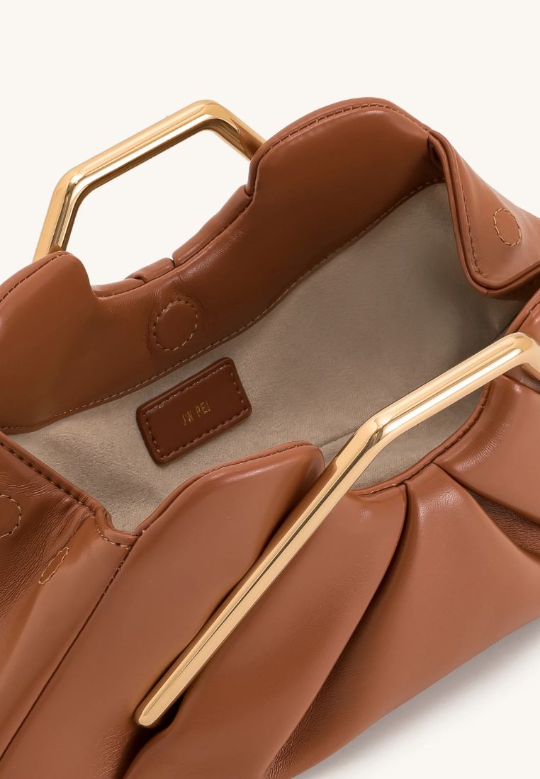 Lila Metal Frame Clutch - Brown