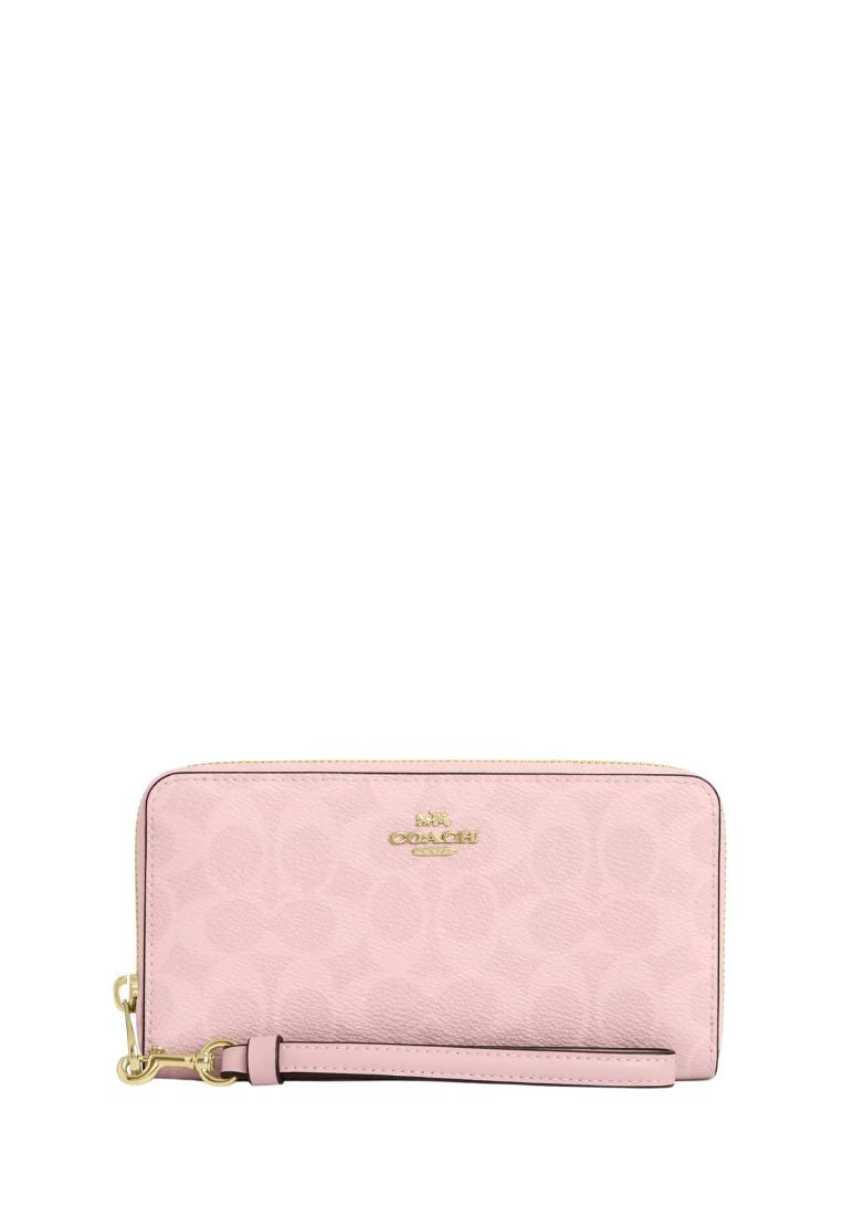 Long Zip Around Wallet In Signature Canvas Gold Powder Pink