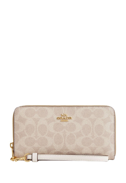 Long Zip Around Wallet In Signature Canvas Gold Sand Chalk