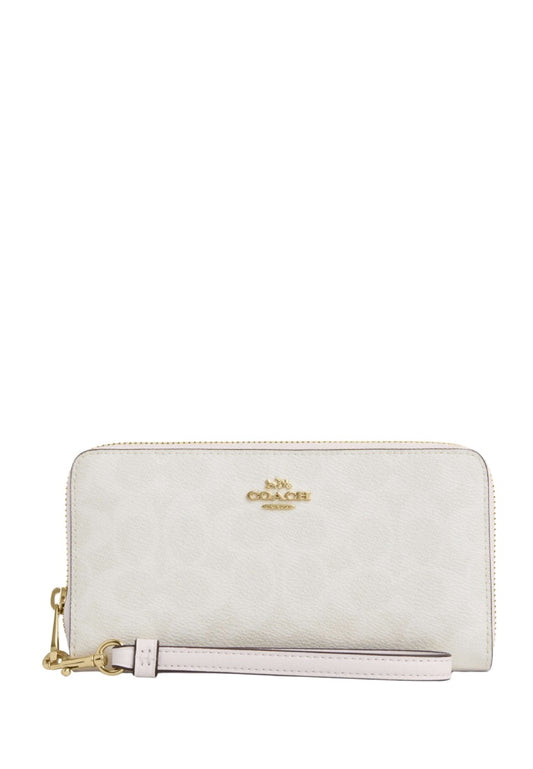 Long Zip Around Wallet In Signature Canvas Gold White Chalk