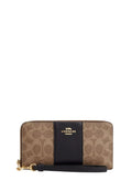 Long Zip Around Wallet In Signature Canvas With Stripe Gold Tan Black