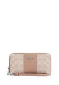 Long Zip Around Wallet In Signature Canvas With Stripe Silver Sand Taupe