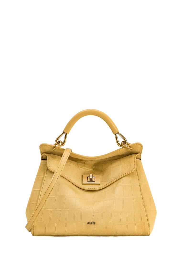 Lucia Classic Croc-Embossed Faux Suede Top Handle Bag - Yellow