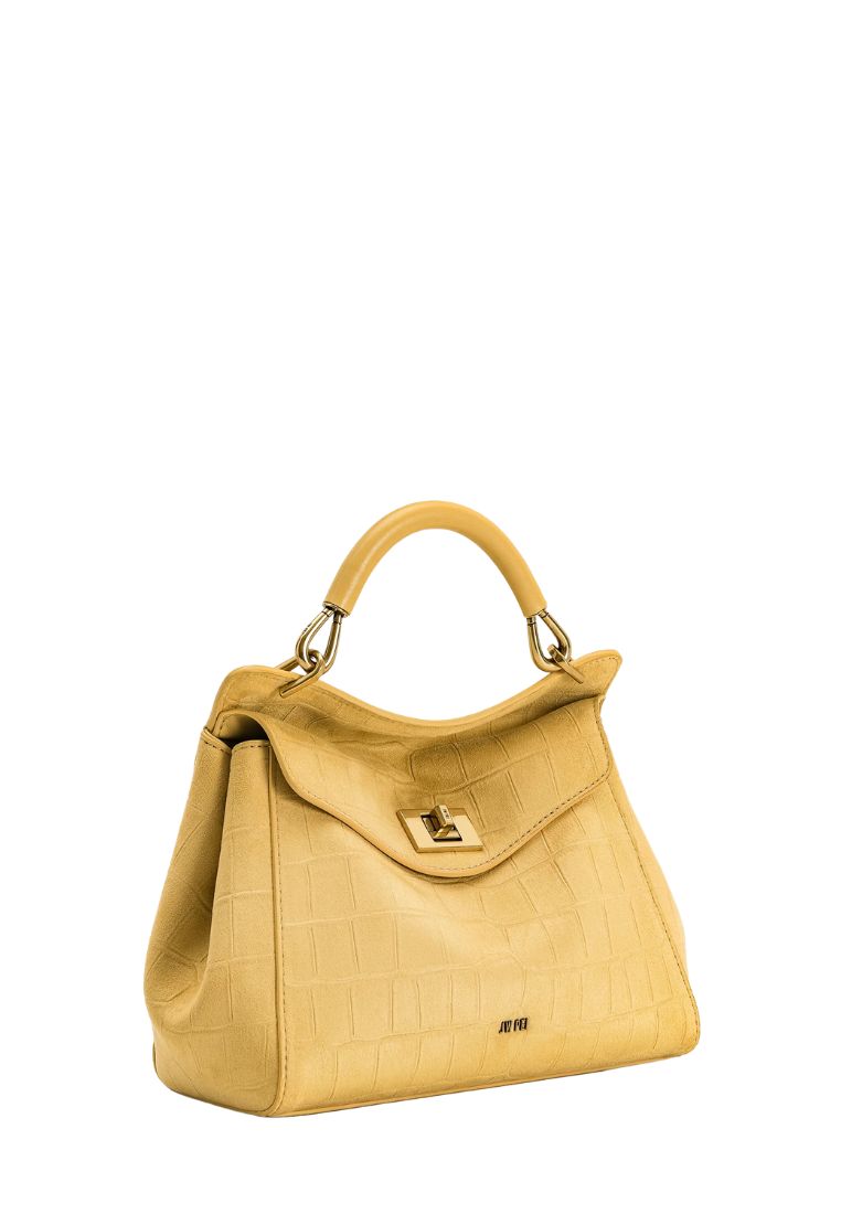 Lucia Classic Croc-Embossed Faux Suede Top Handle Bag - Yellow