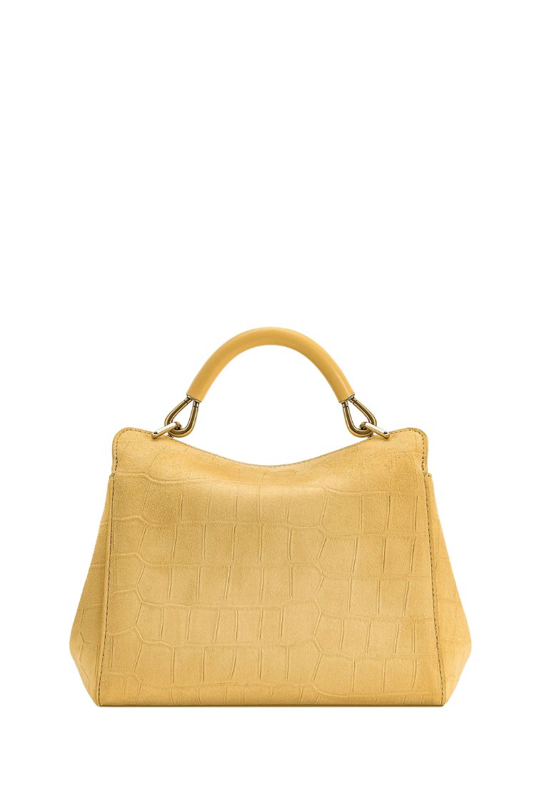 Lucia Classic Croc-Embossed Faux Suede Top Handle Bag - Yellow