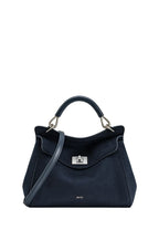 Lucia Classic Faux Suede Top Handle Bag - Navy Blue