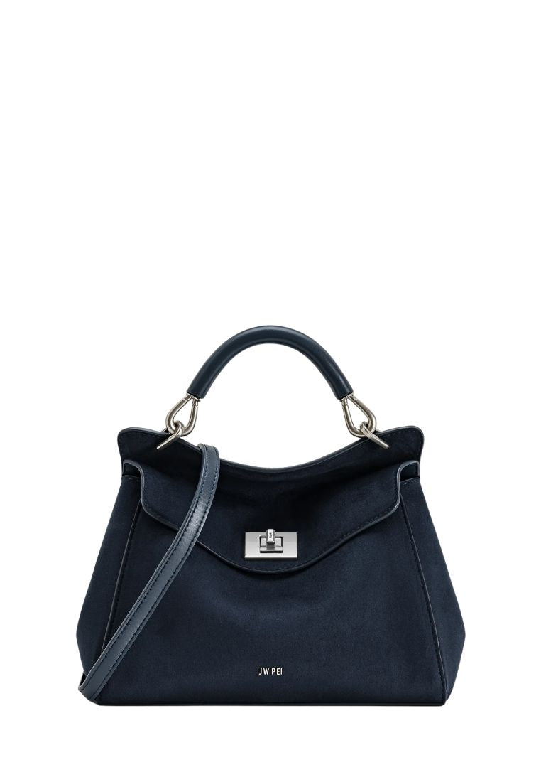 Lucia Classic Faux Suede Top Handle Bag - Navy Blue