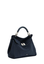 Lucia Classic Faux Suede Top Handle Bag - Navy Blue