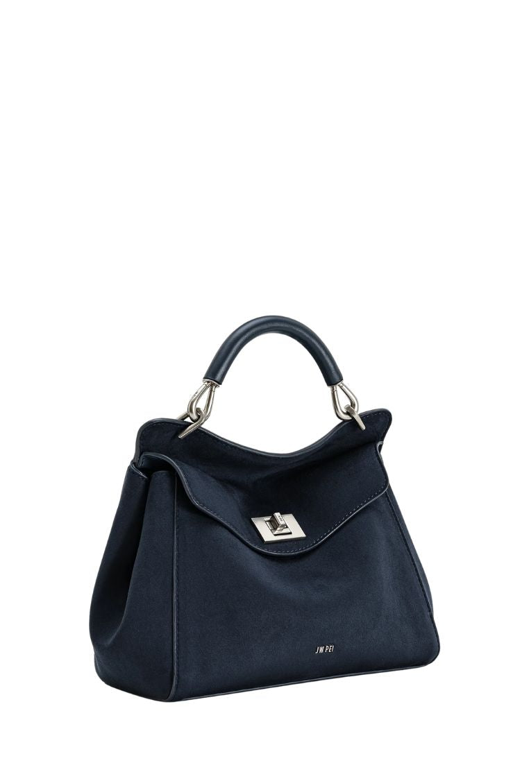 Lucia Classic Faux Suede Top Handle Bag - Navy Blue