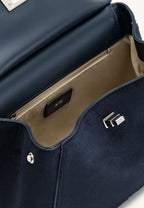 Lucia Classic Faux Suede Top Handle Bag - Navy Blue