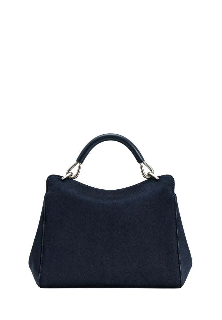 Lucia Classic Faux Suede Top Handle Bag - Navy Blue