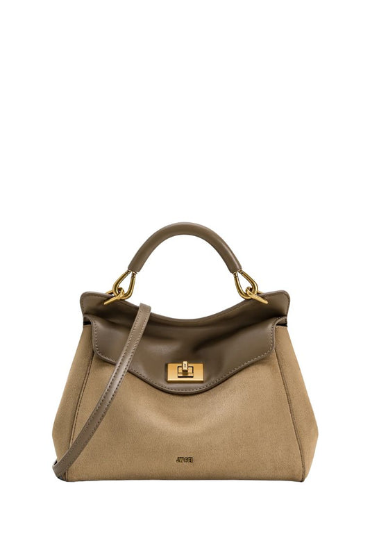 Lucia Classic Faux Suede Top Handle Bag - Taupe
