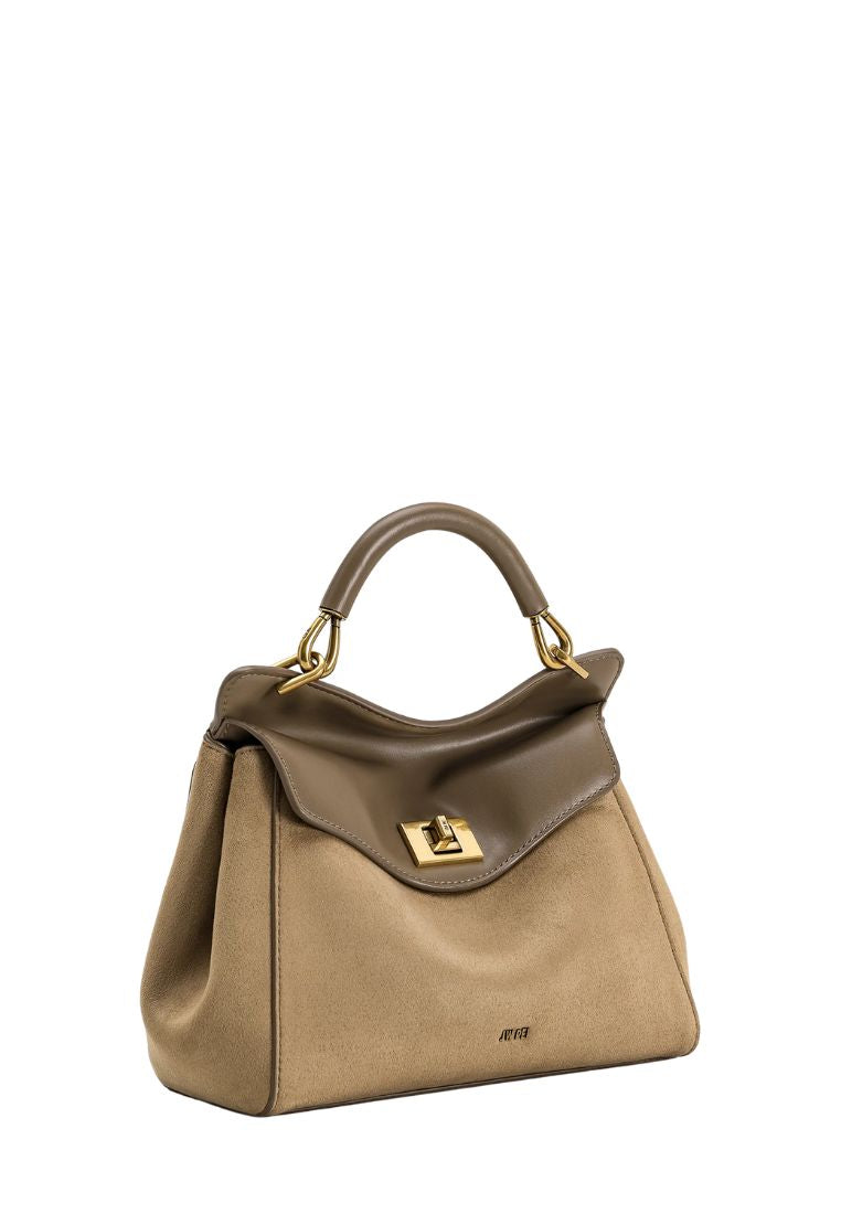 Lucia Classic Faux Suede Top Handle Bag - Taupe