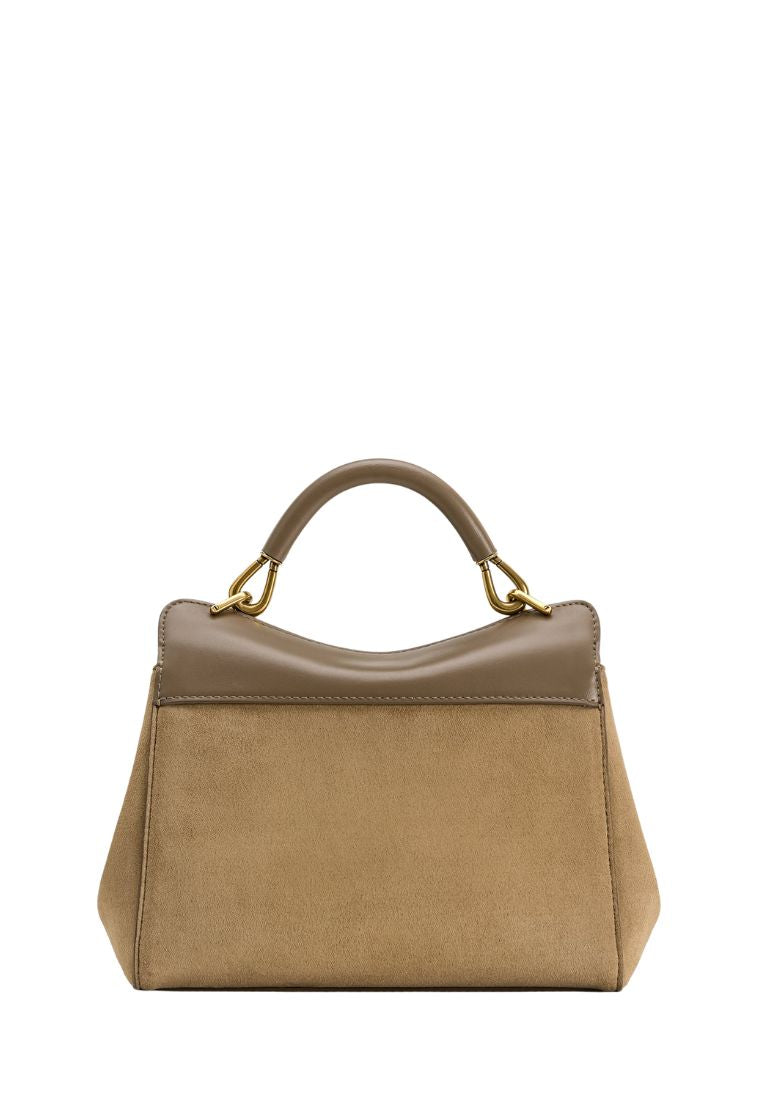 Lucia Classic Faux Suede Top Handle Bag - Taupe