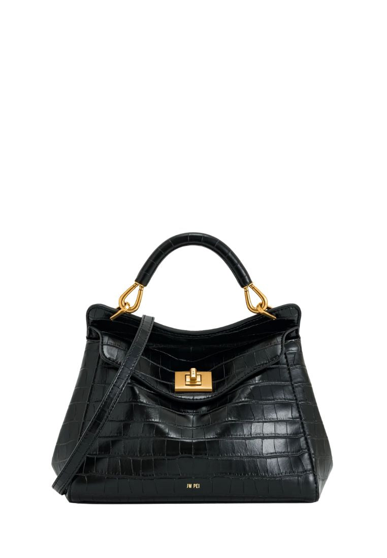 Lucia Classic Top Handbag - Black Croc