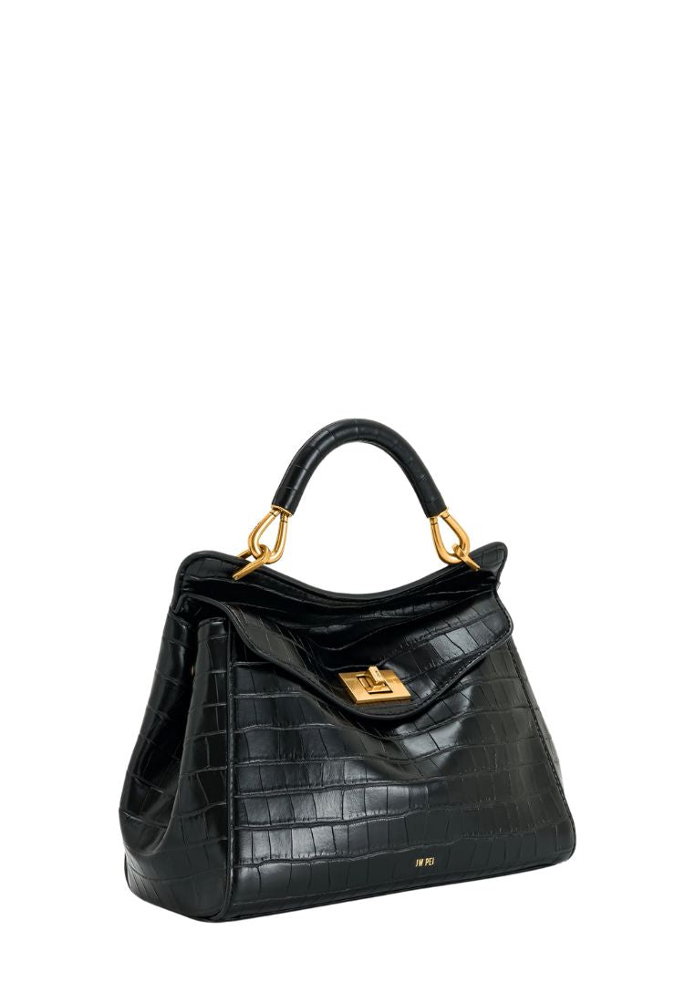 Lucia Classic Top Handbag - Black Croc