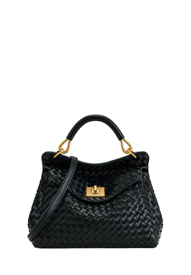 Lucia Classic Top Handle Woven Bag - Black