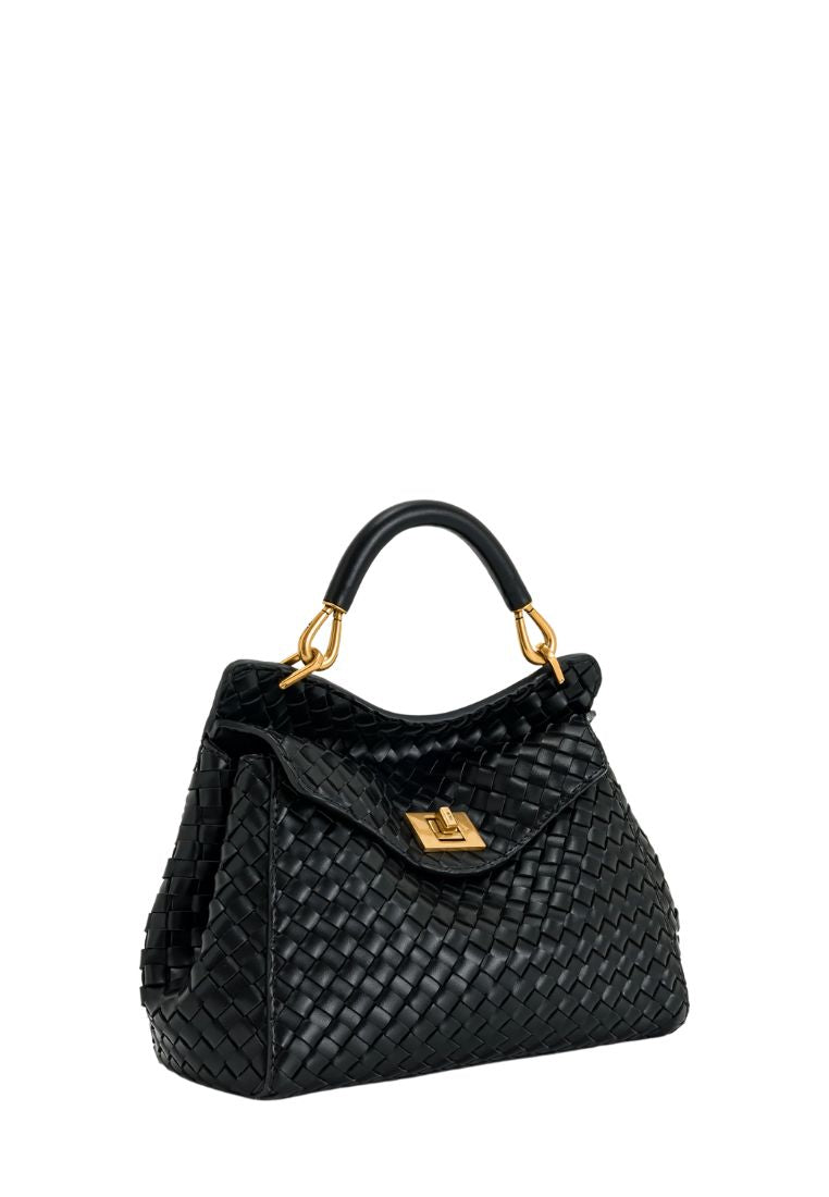 Lucia Classic Top Handle Woven Bag - Black