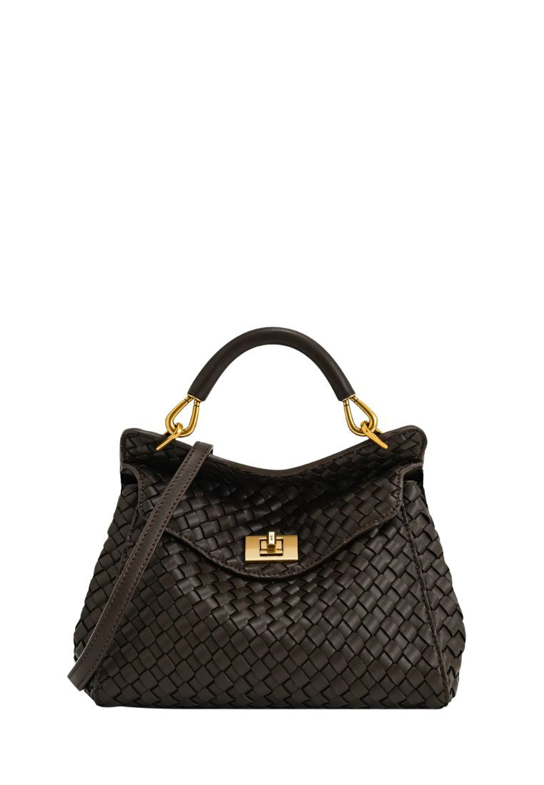 Lucia Classic Top Handle Woven Bag - Dark Brown