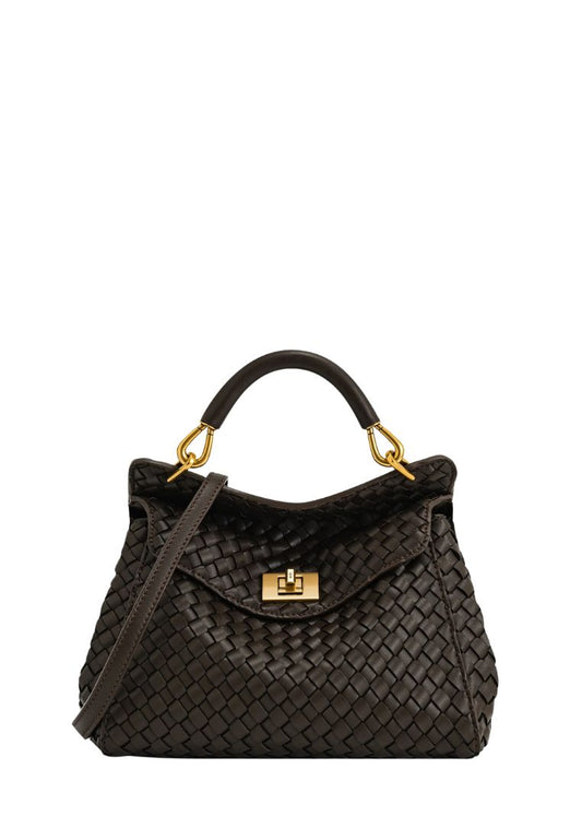Lucia Classic Top Handle Woven Bag - Dark Brown