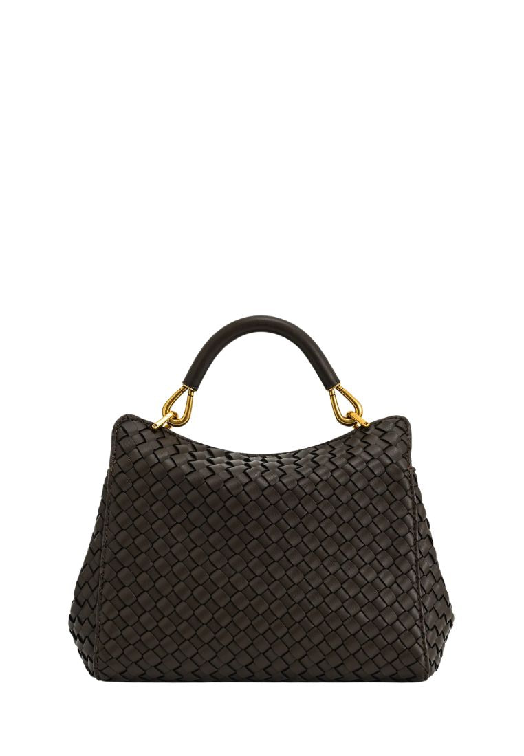 Lucia Classic Top Handle Woven Bag - Dark Brown
