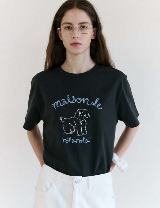 Maison Rola Puppy Friends T-Shirt Charcoal