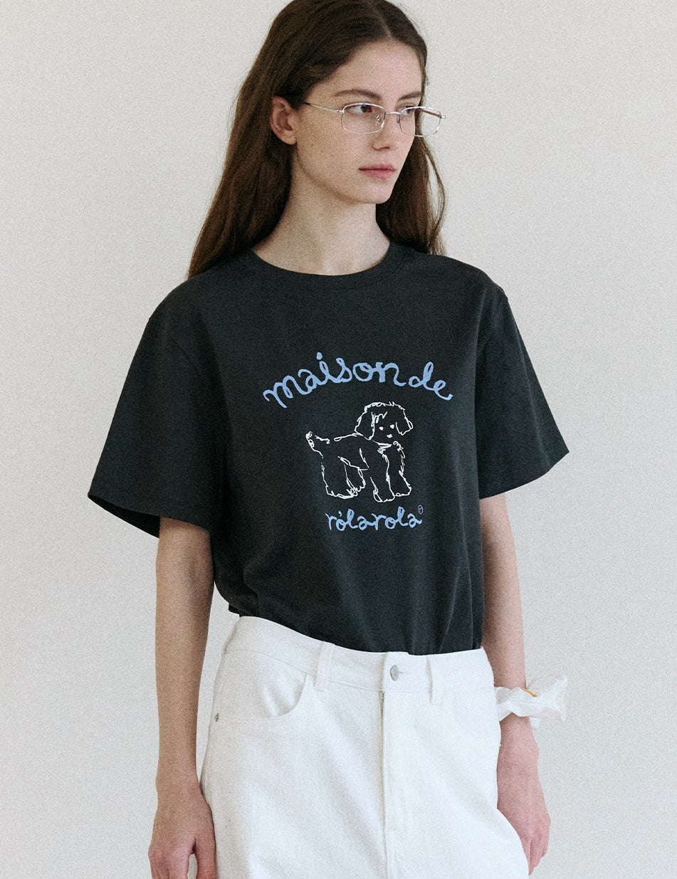 Maison Rola Puppy Friends T-Shirt Charcoal