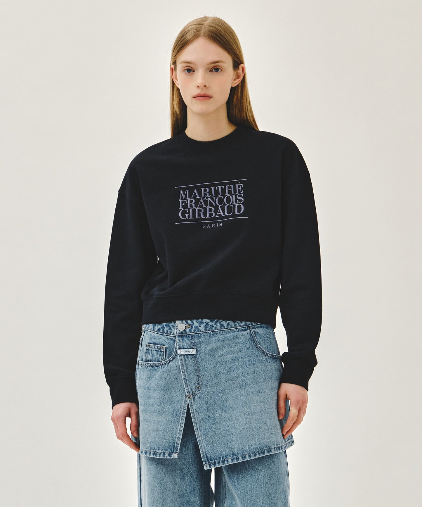 W Classic Logo Crop Sweatshirt Navy