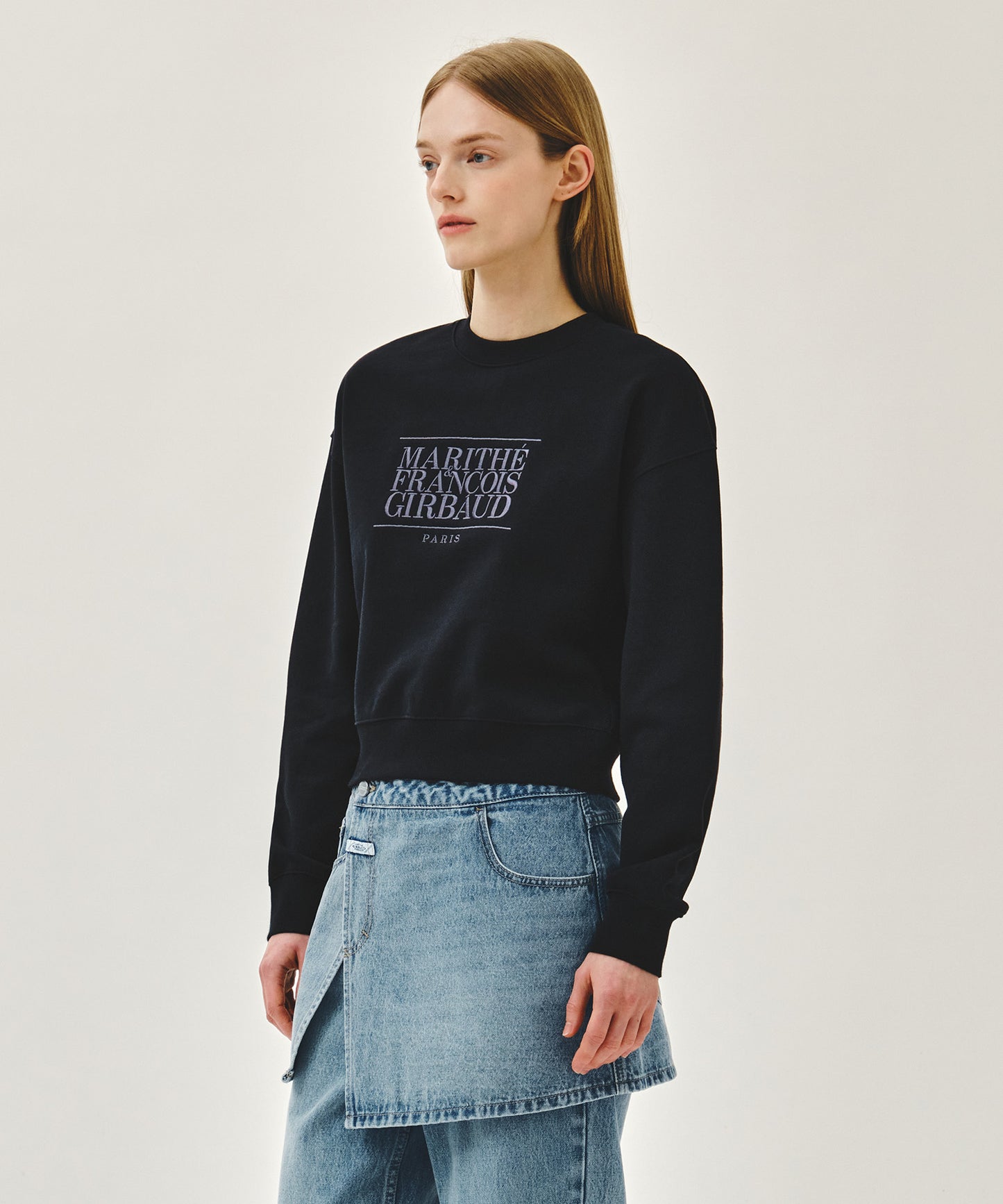 W Classic Logo Crop Sweatshirt Navy