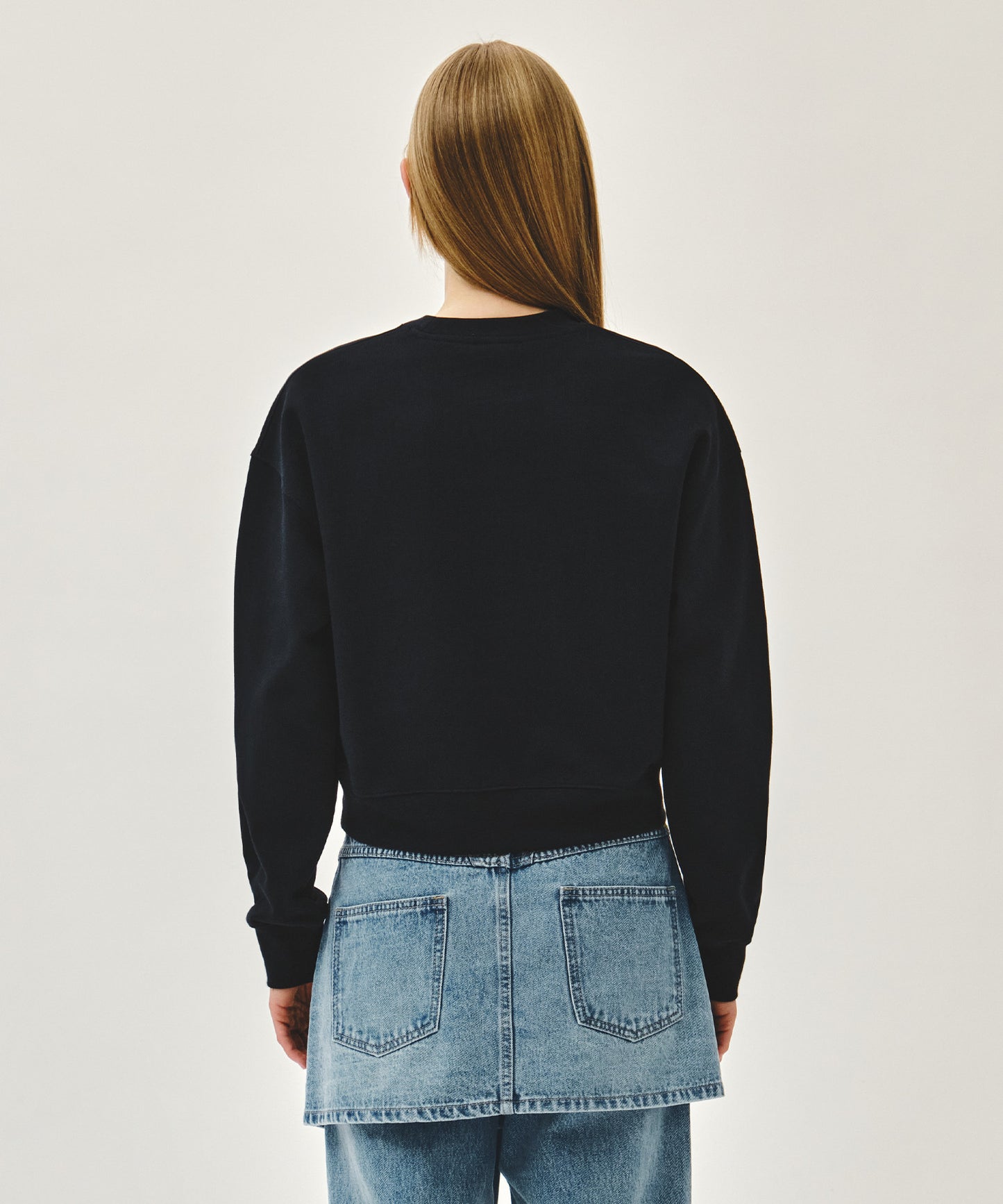 W Classic Logo Crop Sweatshirt Navy