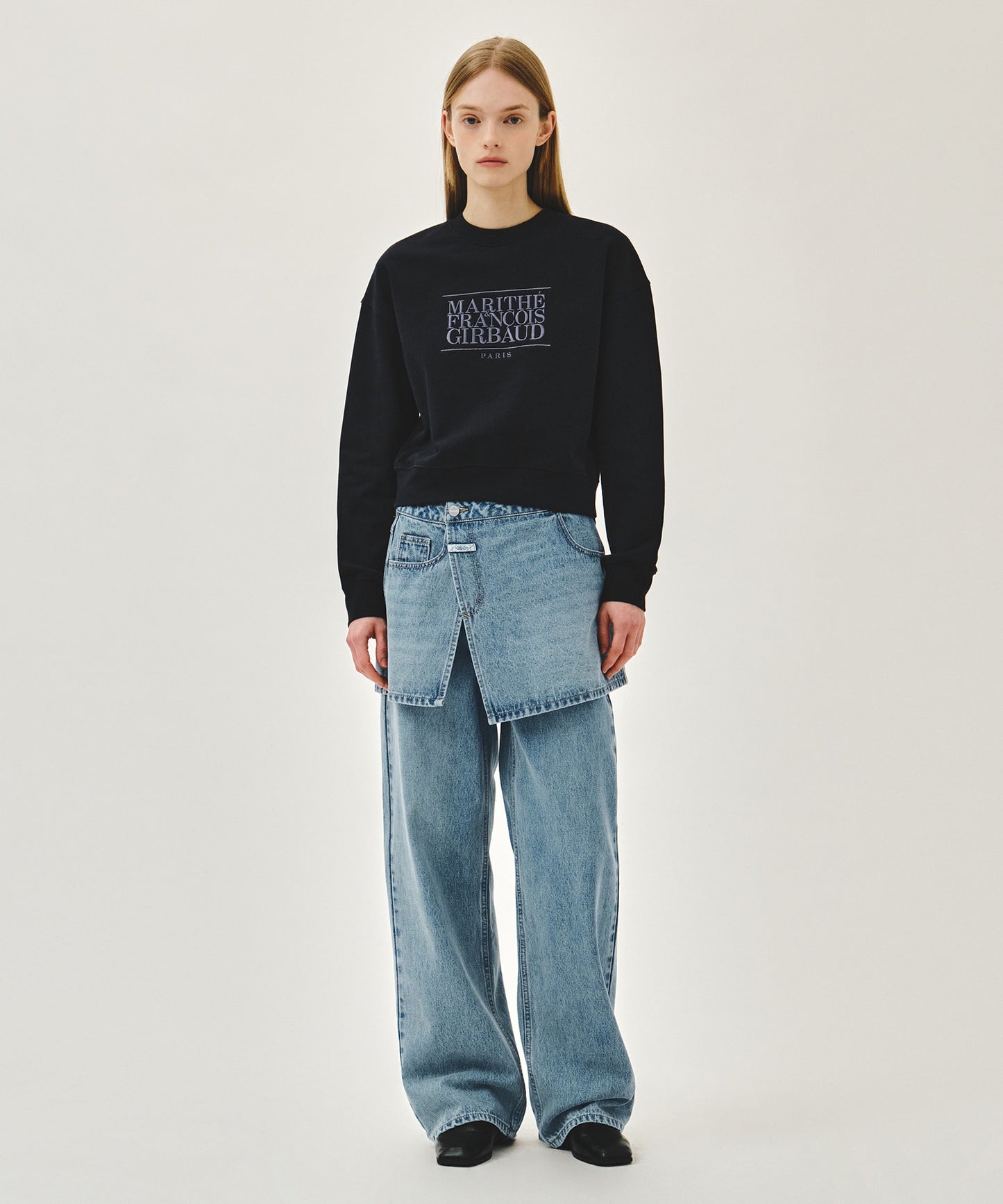 W Classic Logo Crop Sweatshirt Navy