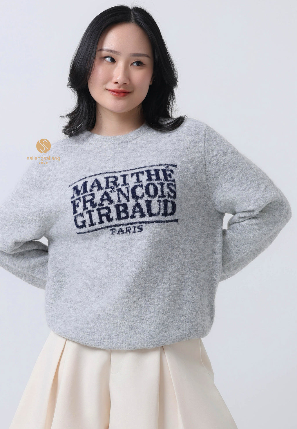 BOUCLE CLASSIC LOGO KNIT PULLOVER light gray