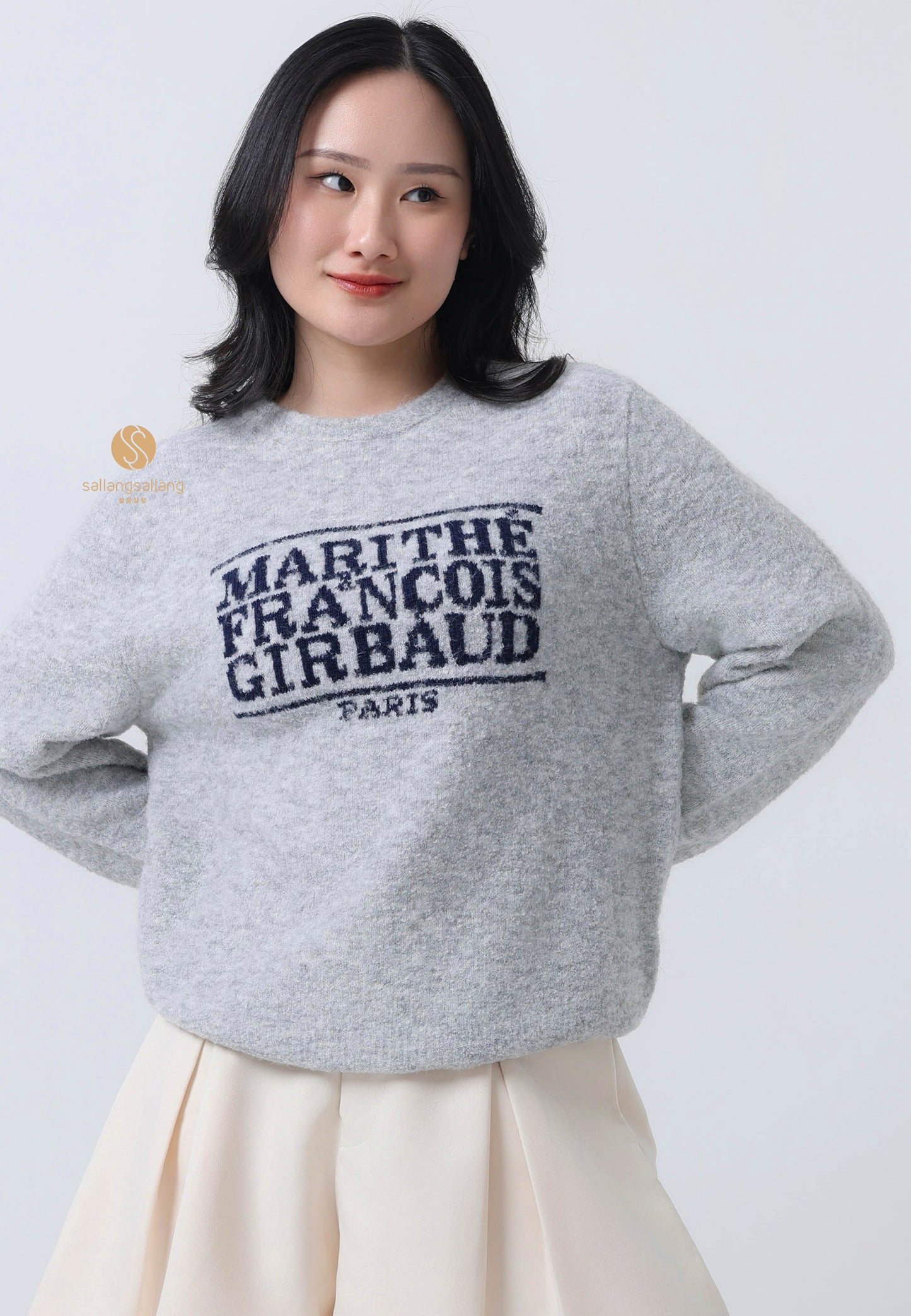 BOUCLE CLASSIC LOGO KNIT PULLOVER light gray