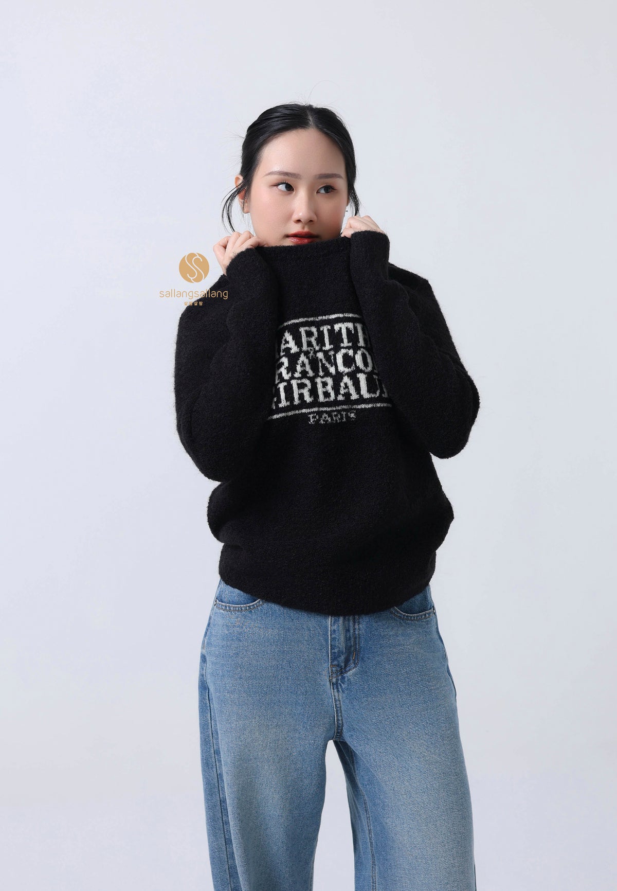 BOUCLE CLASSIC LOGO KNIT PULLOVER black