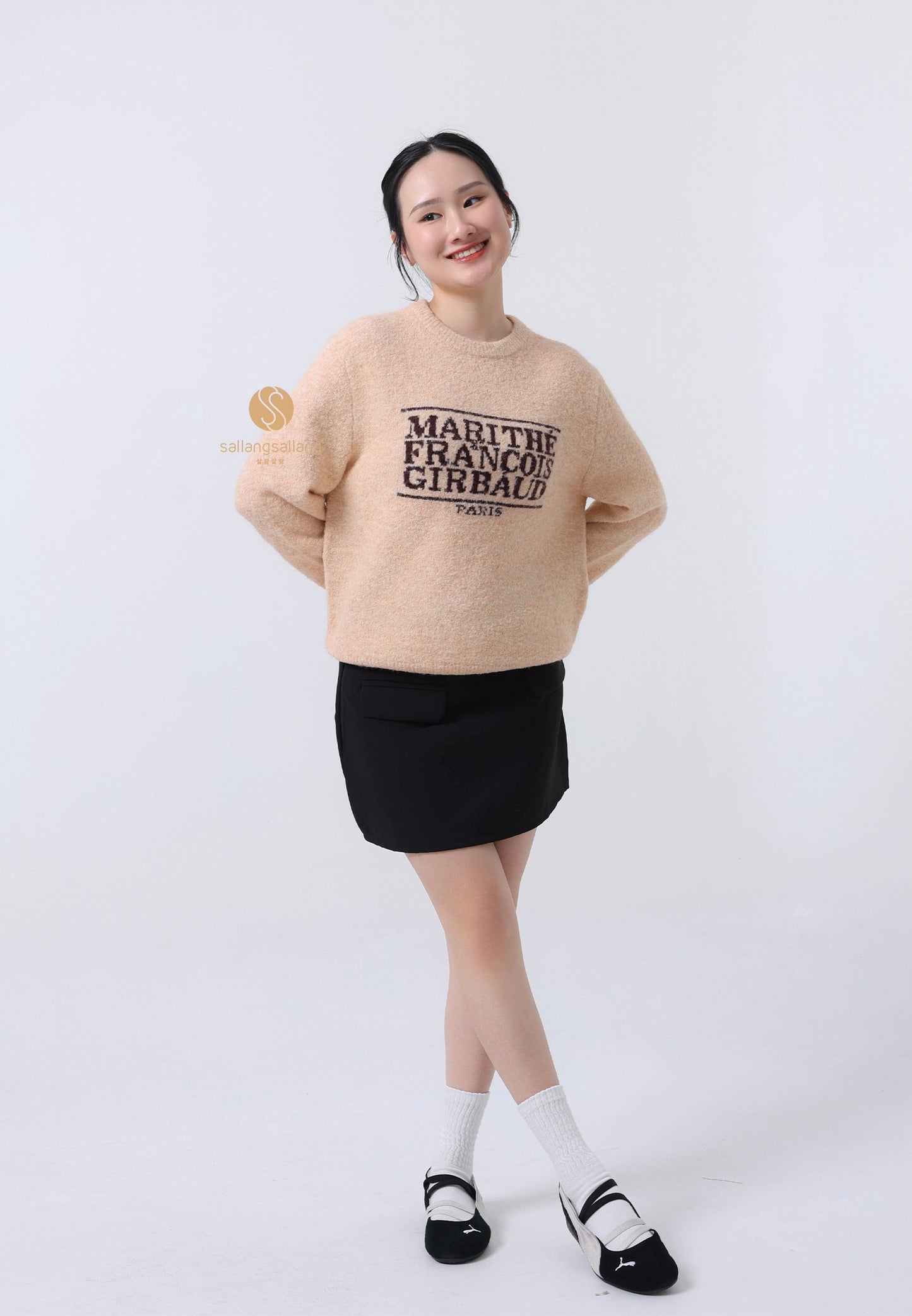 BOUCLE CLASSIC LOGO KNIT PULLOVER ecru